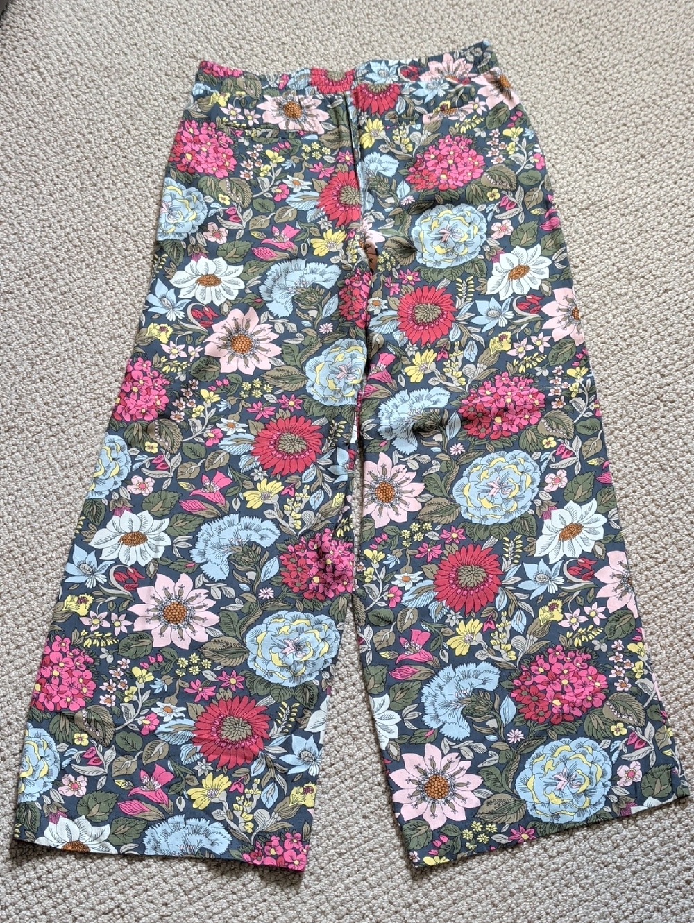 Wide Leg Elastic Drawstring Floral Garden Multicolor Palazzo Pants with Pockets - Picture 8 of 12